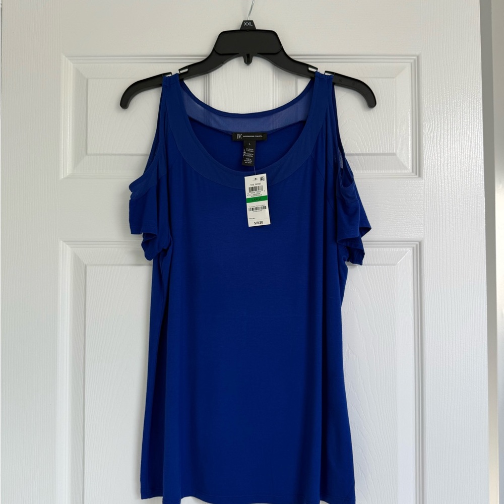 INC International Concepts Blue Relaxed Cut Out Blouse